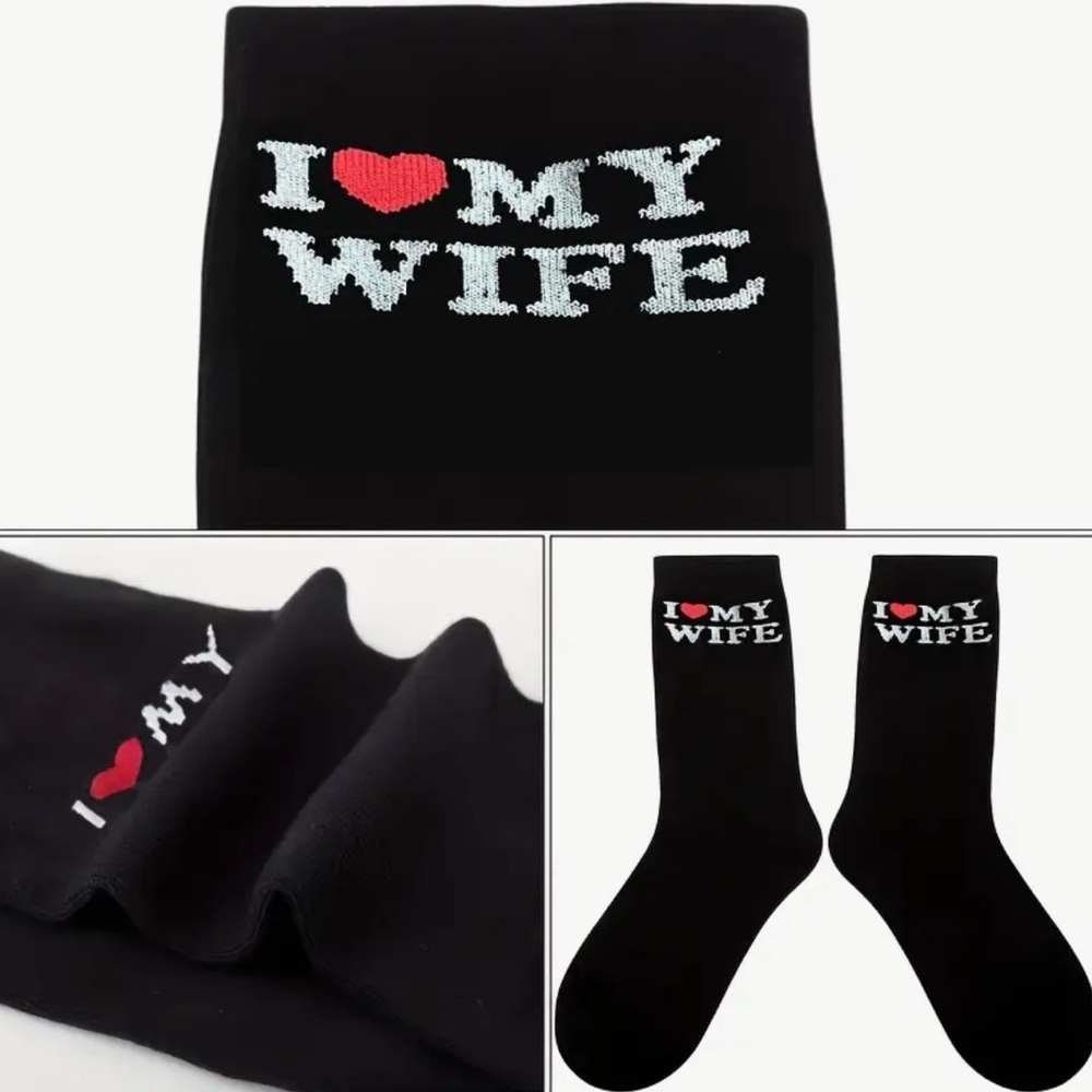 New Black 'I Love My Wife' Socks - Picture 3 of 3